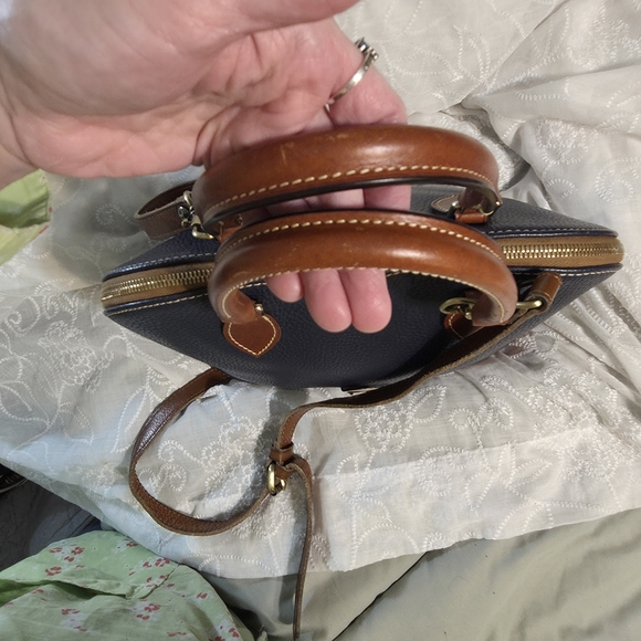 Dooney & Bourke Navy and Tan Leather Satchel - Picture 5 of 10